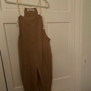 Free people tan cotton cropped overalls - small